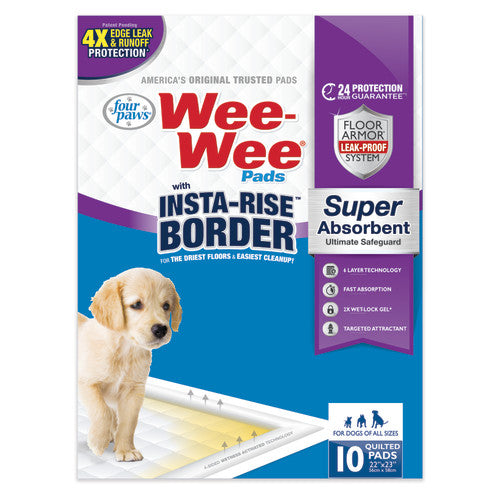 Four Paws, Four Paws Wee-Wee Pads with Insta-Rise® Border - Dog Pee Pads, Insta-Rise Border, 1 Each/10 Count