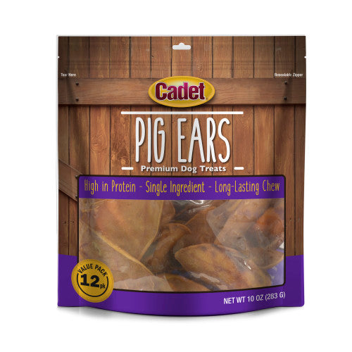 Cadet Natural Pig Ears for Dogs Pig Ears, 1 Each/10 Oz (12 Count) by Cadet