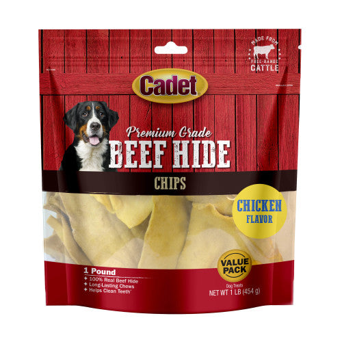 Cadet, Cadet Premium Grade Beef Hide Chips for Dogs, Chips, Chicken, 1 Each/1 lb