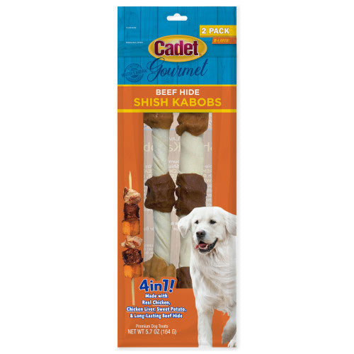 Cadet, Cadet Gourmet Beef Hide Shish Kabob Dog Treats, Beef Hide, 1 Each/XL 10 in (2 Count)
