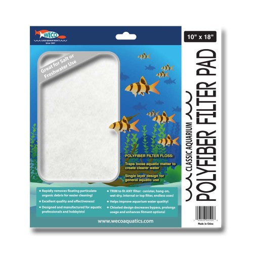 Weco, Weco Products Classic Aquarium Polyfiber Filter Pad, White, 1 Each/10 In X 18 in