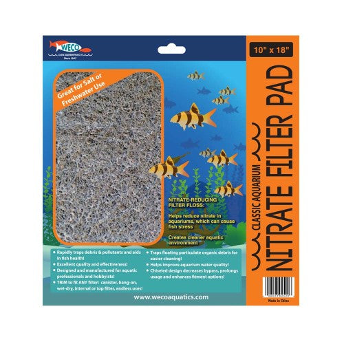 Weco Products Classic Aquarium Nitrate Filter Pad Grey, 1 Each/10 In X 18 in by Weco