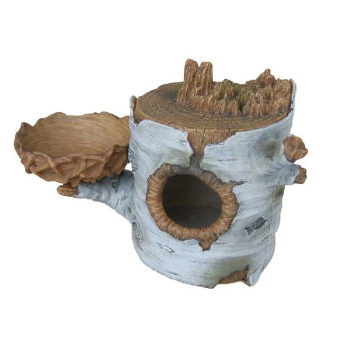 Weco, Weco Products Wecorama Sleepy Hollows Birch Den Lodge Terrarium Ornament with Feeder, Brown, Silver, 1 Each