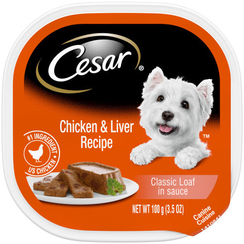 Cesar, Cesar Classic Loaf in Sauce Adult Wet Dog Food, Chicken & Liver, 24Each/3.5 Oz, 24 Pack (Count of 24)