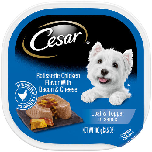 Cesar, Cesar Loaf & Topper in Sauce Adult Wet Dog Food, Rotisserie Chicken w/Bacon & Cheese, 24Each/3.5 Oz, 24 Pack (Count of 24)