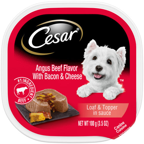 Cesar, Cesar Loaf & Topper in Sauce Adult Wet Dog Food, Angus Beef w/Bacon & Cheese, 24Each/3.5 Oz, 24 Pack (Count of 24)
