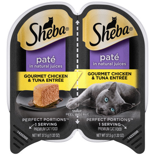 Sheba, Sheba Perfect Portions Pate Wet Cat Food, Gourmet Chicken & Tuna, 24 Each/2.6 Oz (Count of 24)