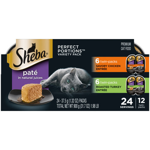 Sheba, Sheba Perfect Portions Pate Wet Cat Food, 2.6 Oz, Savory Chicken / Roasted Turkey (Case Of 2)