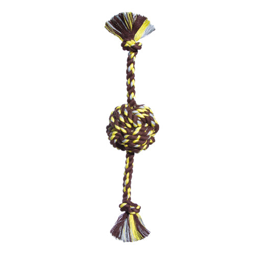 Mammoth Pet Products Monkey Fist Ball Dog toy w/Rope Ends Brown/Yellow, 1 Each/SM, 13 in by San Francisco Bay Brand