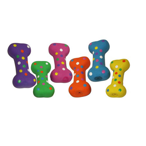 Multipet Polka-Dot Latex Bones Dog Toy Assorted, 1 Each/4 in by Multipet