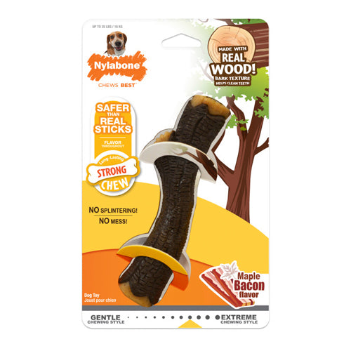 Nylabone Real Wood Stick Strong Dog Stick Chew Toy Maple Bacon, 1 Each/Medium/Wolf (1 Count) by Nylabone