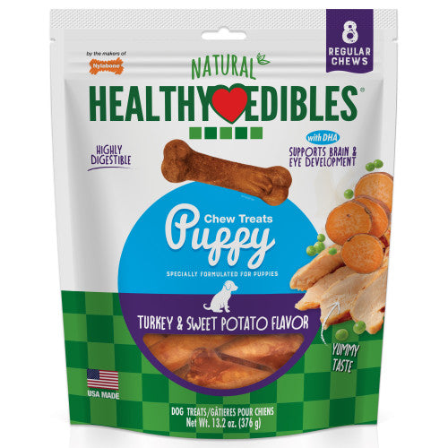 Nylabone, Nylabone Healthy Edibles Puppy Chew Treats, Turkey & Sweet Potato, 1 Each/SMall/Regular (8 Count)