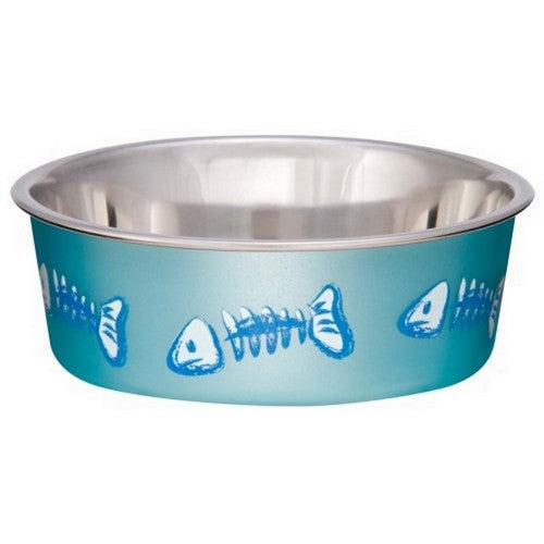 Loving Pets, Loving Pets Bella Designer Fish Skeleton Cat Dish, Metallic Ocean Blue, 1 Each/XXS