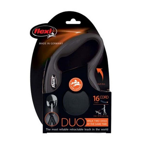 Classic Duo Cord Dog Leash Black 1 Count / 16 Feet (Medium, Up To 44 Lbs) by Flexi