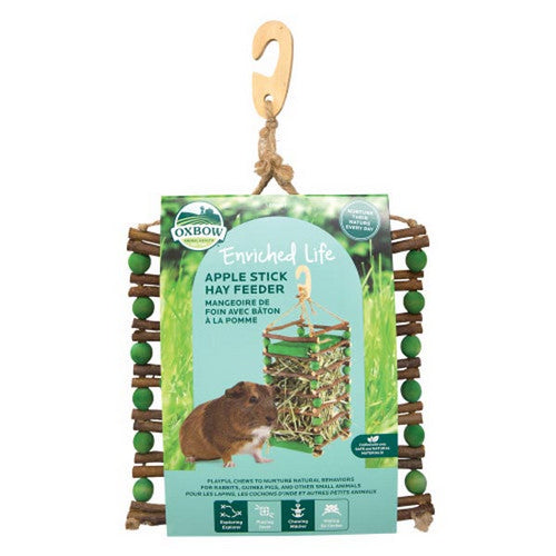 Enriched Life Apple Stick Hay Feeder Small Animal Toy Brown/Green 1 Count by Oxbow Animal Health