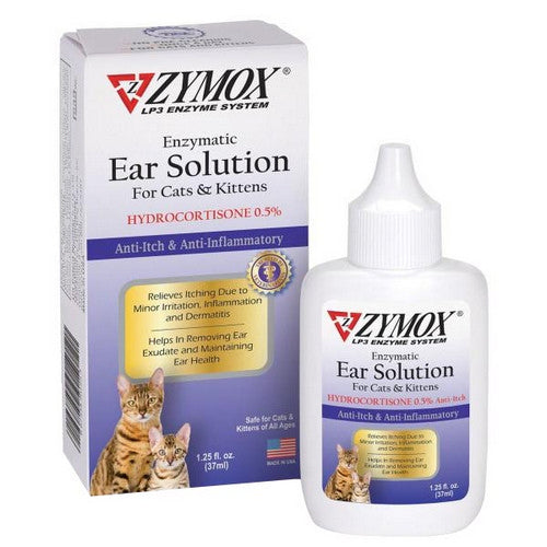 Zymox, Enzymatic Ear Solution 0.5% Hydrocortisone for Cats and Kittens, 1 Count / 1.25 Oz
