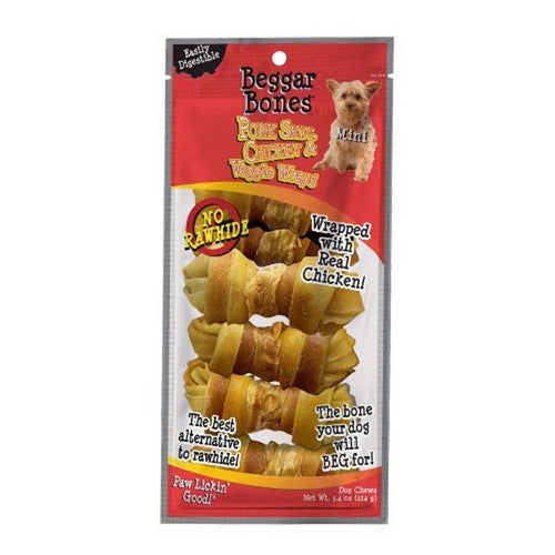 Beggar Bones Pork Skin, Chicken and Veggie Wraps Dog Treats 7 Count / Small by Savory Prime