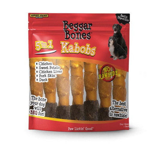 Savory Prime, Beggar Bone 5 in 1 Kabobs Dog Treats, 7 Count / 5 Inches (Stick)