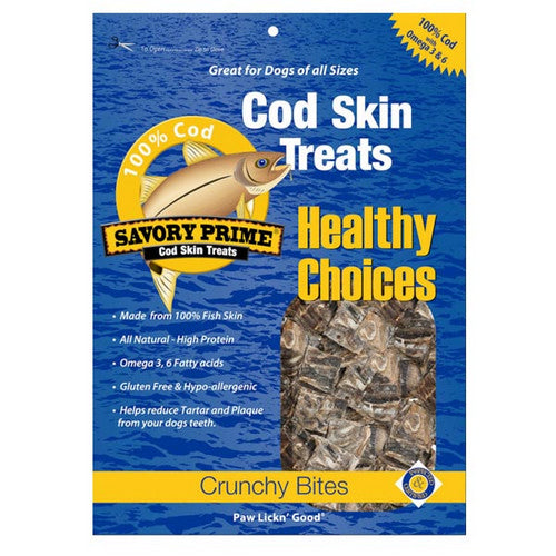 Savory Prime, Cod Skin Crunchy Bites Dog Treats, 1 Count / 4 Oz (Strip)