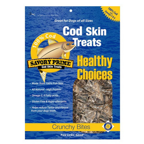 Savory Prime, Cod Skin Crunchy Bites Dog Treats, 1 Count / 8 Oz (Strip)