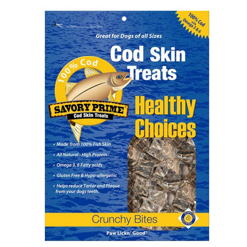 Savory Prime, Cod Skin Crunchy Bites Dog Treats, 1 Count / 16 Oz (Strip)