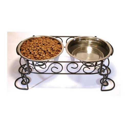 Mediterranean Double Diner Dog Bowl Silver 1 Count / 2 Quarts by Spot