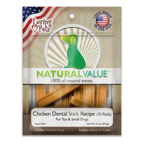 Loving Pets, Natural Value Dental Stick Dog Treats Chicken, 10 Count / 3 Oz