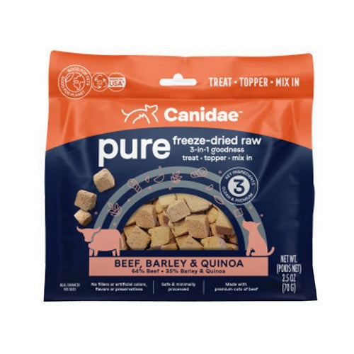 PURE goodness Freeze Dried Raw 3 in 1 Treat/Topper/Mix-In Beef, Barley And Quinoa 1 Count / 2.5 Oz by Canidae