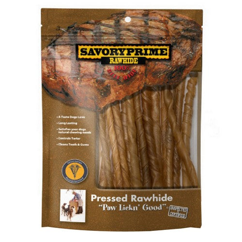 Savory Prime, Pressed Rawhide Twist Sticks Natural, 20 Count / 5 Inches (Stick)