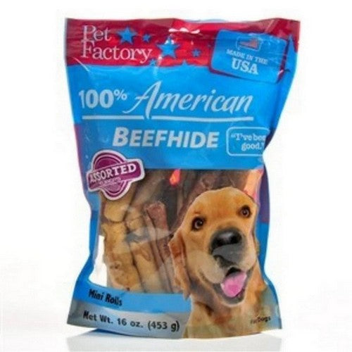 Pet Factory, 100% American Beefhide Mini Rolls Dog Chews Assorted Flavors, 16 Oz