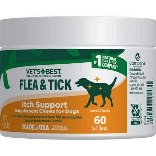 Flea And Tick Itch Support Supplement Soft Chews For Dogs 60 Count by Vet's Best