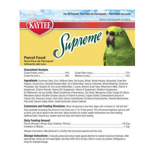 Kaytee, Kaytee Supreme Parrot Food, 1 Count / 20 Lbs