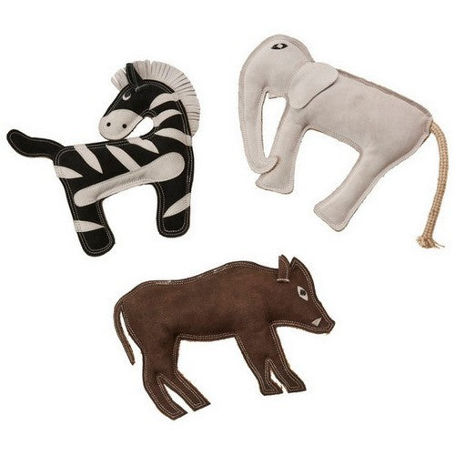 Doc and Phoebes, Dura Fuse Leather Jungle Dog Toy Assorted, 1 Count / 11 Inches