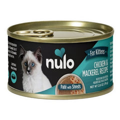 Pate With Shreds Kitten Food 2.8 Oz, Chicken And Mackerel (Case Of 12) by Nulo