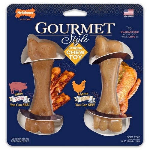 Gourmet Style Strong Chew Toy Twin Pack 1 Each, Small / Regular, Femur, Bacon And Chicken - Up To 25 Lbs by Nylabone