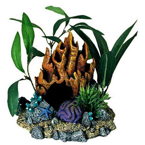 Blue Ribbon Pet Products, Exotic Environments Fire Coral Cave Aquarium Ornament with Plants, 1 Each / 4.5 Inches / Multi-Color