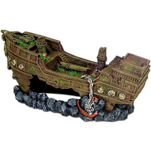 Blue Ribbon Pet Products, Exotic Environments Shipwreck Aquarium Ornament, 1 Each / 10.5 Inches, Jumbo / Brown, Grey