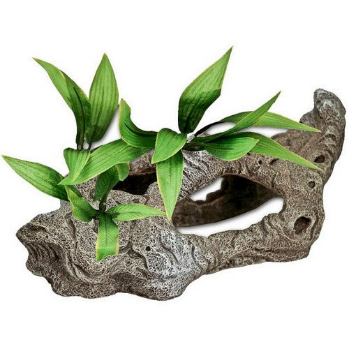 Blue Ribbon Pet Products, Exotic Environments Rock Tunnels Aquarium Ornament with Silk Style Plants, 1 Each / 5 Inches / Grey, Green