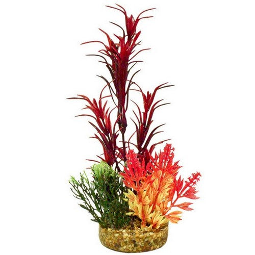 Blue Ribbon Pet Products, ColorBurst Florals Gravel Base Sea Grass Bouquet Plant, 1 Each / 7.5 Inches / Red