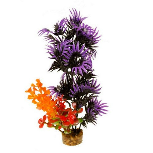Blue Ribbon Pet Products, Blue Ribbon Pet Products ColorBurst Florals Gravel Base Bush Plant, Black, Purple,  8.5 Inches