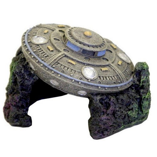 Blue Ribbon Pet Products, Exotic Environments Crashed UFO Aquarium Ornament with Cave, 1 Each / 2 Inches / Grey