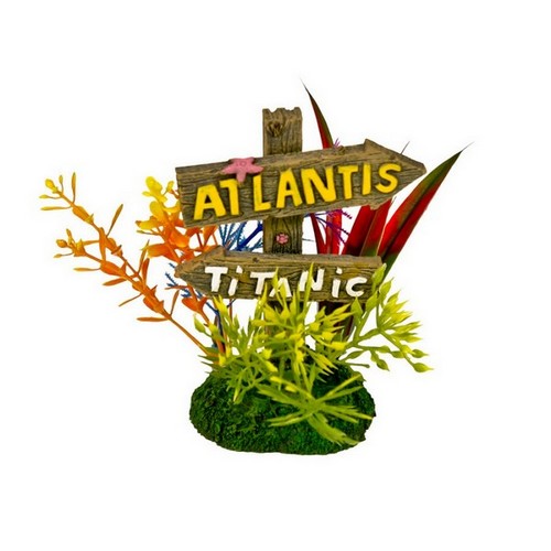Blue Ribbon Pet Products, Exotic Environments Atlantis and Titanic Sign Aquarium Ornament, 1 Each / 4.5 Inches / Small, Multi-Color