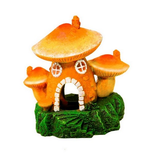 Blue Ribbon Pet Products, Exotic Environments Mushroom Hut Aquarium Ornament, 1 Each / 3.75 Inches / Green, Orange