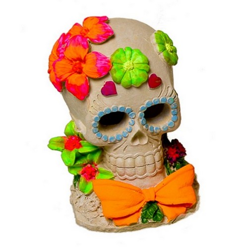 Blue Ribbon Pet Products, Exotic Environments Sugar Skull Flower Aquarium Ornament, 1 Each / 3.75 Inches /  Multi-Color