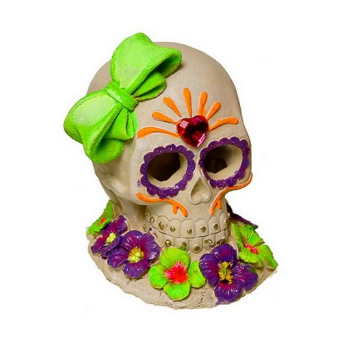 Blue Ribbon Pet Products, Exotic Environments Sugar Skull Gem & Bow Aquarium Ornament, 1 Each / 4 Inches /  Multi-Color