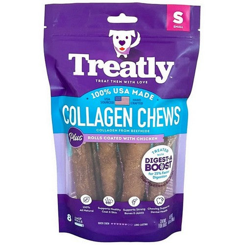 Treatly, Treatly Collagen Chew Rolls Dog Treats, Chicken,  Small, 8 Pack