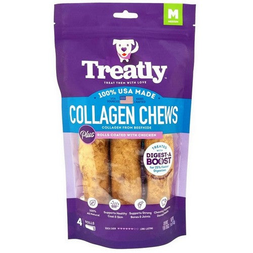 Treatly, Treatly Collagen Chew Rolls Dog Treats, Chicken,  Medium, 4 Pack