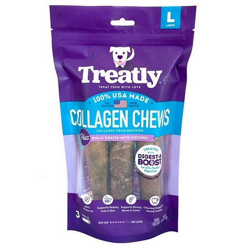 Treatly, Treatly Collagen Chew Rolls Dog Treats, Chicken,  Large, 3 Pack
