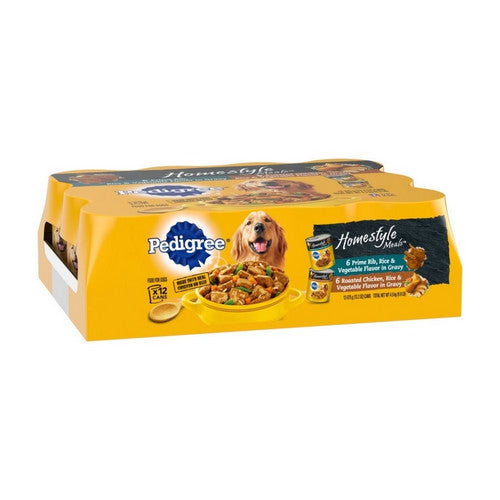 Pedigree, Pedigree Homestyle Meals Adult Wet Dog Food Variety Pack Prime Rib Roasted Chicken, 1 Each / 13.2 Oz (12 Pack)