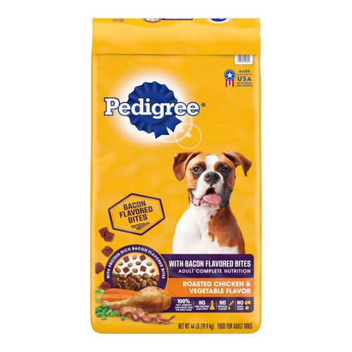 Pedigree, Complete Nutrition Adult Dry Dog Food with Bacon Flavor Bites, 44 Lbs / Roasted Chicken And Vegetable with Bacon